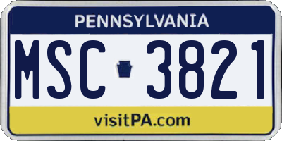 PA license plate MSC3821