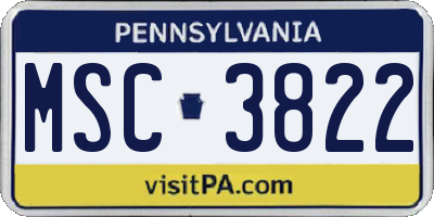 PA license plate MSC3822