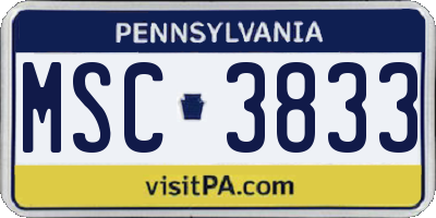 PA license plate MSC3833