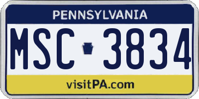 PA license plate MSC3834