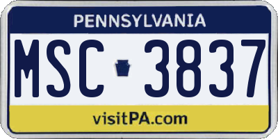 PA license plate MSC3837
