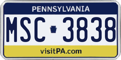 PA license plate MSC3838