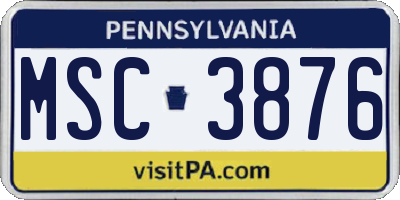 PA license plate MSC3876