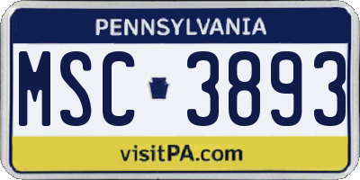 PA license plate MSC3893