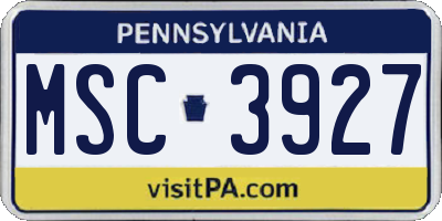 PA license plate MSC3927