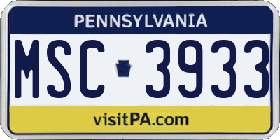 PA license plate MSC3933