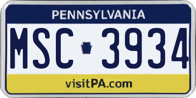 PA license plate MSC3934