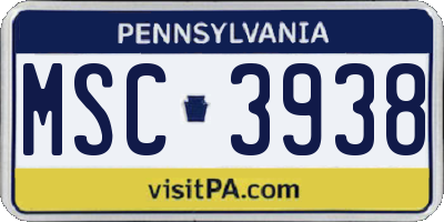 PA license plate MSC3938