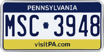 PA license plate MSC3948