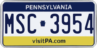 PA license plate MSC3954