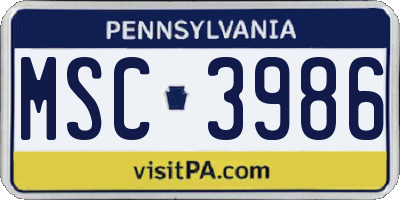 PA license plate MSC3986