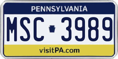 PA license plate MSC3989