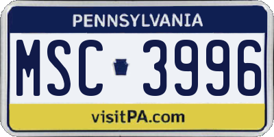PA license plate MSC3996
