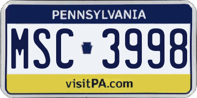 PA license plate MSC3998
