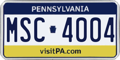 PA license plate MSC4004