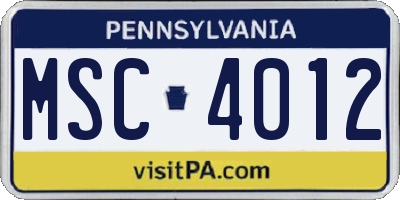 PA license plate MSC4012