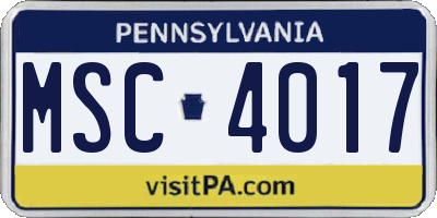 PA license plate MSC4017