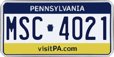 PA license plate MSC4021