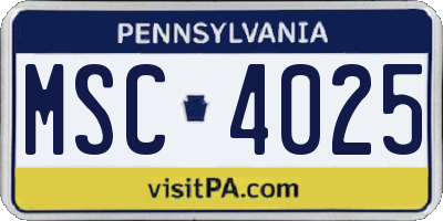 PA license plate MSC4025