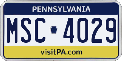 PA license plate MSC4029