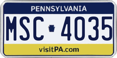 PA license plate MSC4035