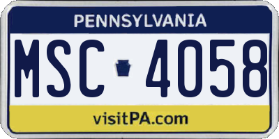 PA license plate MSC4058