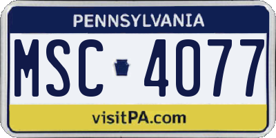 PA license plate MSC4077