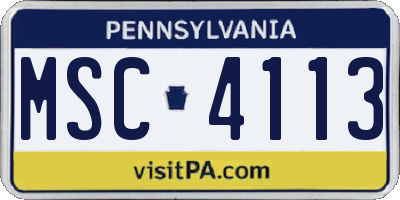 PA license plate MSC4113
