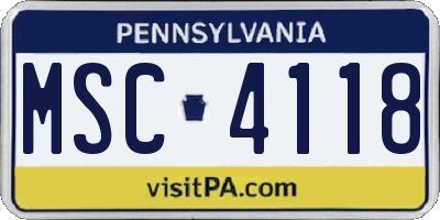 PA license plate MSC4118