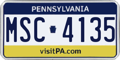 PA license plate MSC4135