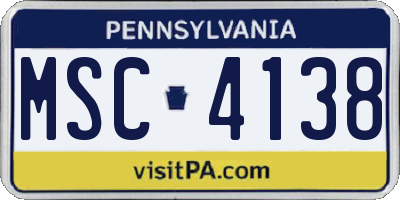 PA license plate MSC4138