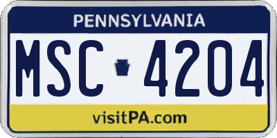 PA license plate MSC4204