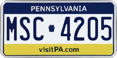 PA license plate MSC4205