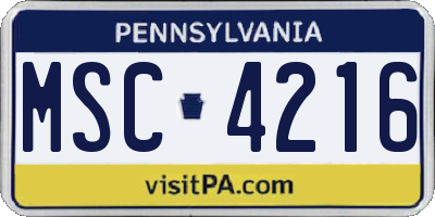 PA license plate MSC4216