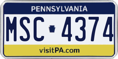 PA license plate MSC4374