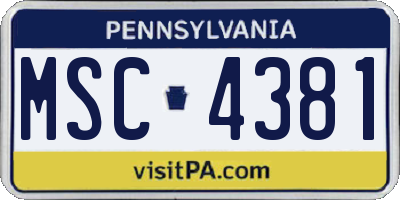 PA license plate MSC4381