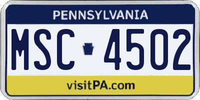PA license plate MSC4502