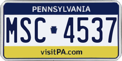 PA license plate MSC4537