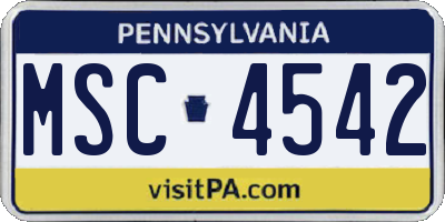 PA license plate MSC4542