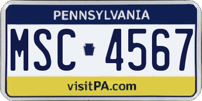 PA license plate MSC4567
