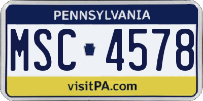 PA license plate MSC4578