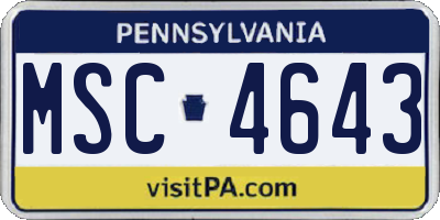 PA license plate MSC4643