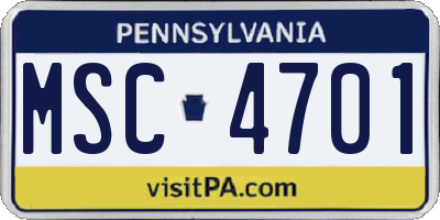 PA license plate MSC4701