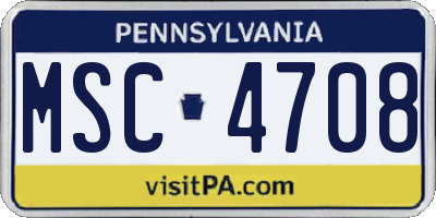 PA license plate MSC4708