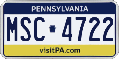 PA license plate MSC4722