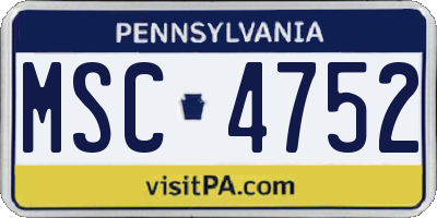 PA license plate MSC4752