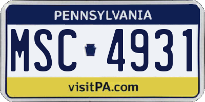 PA license plate MSC4931