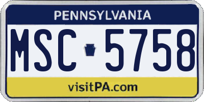 PA license plate MSC5758