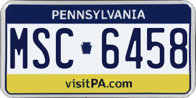 PA license plate MSC6458