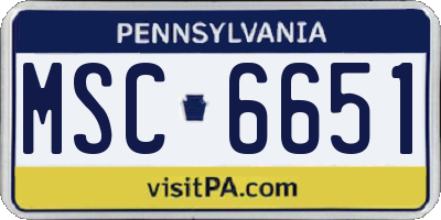 PA license plate MSC6651